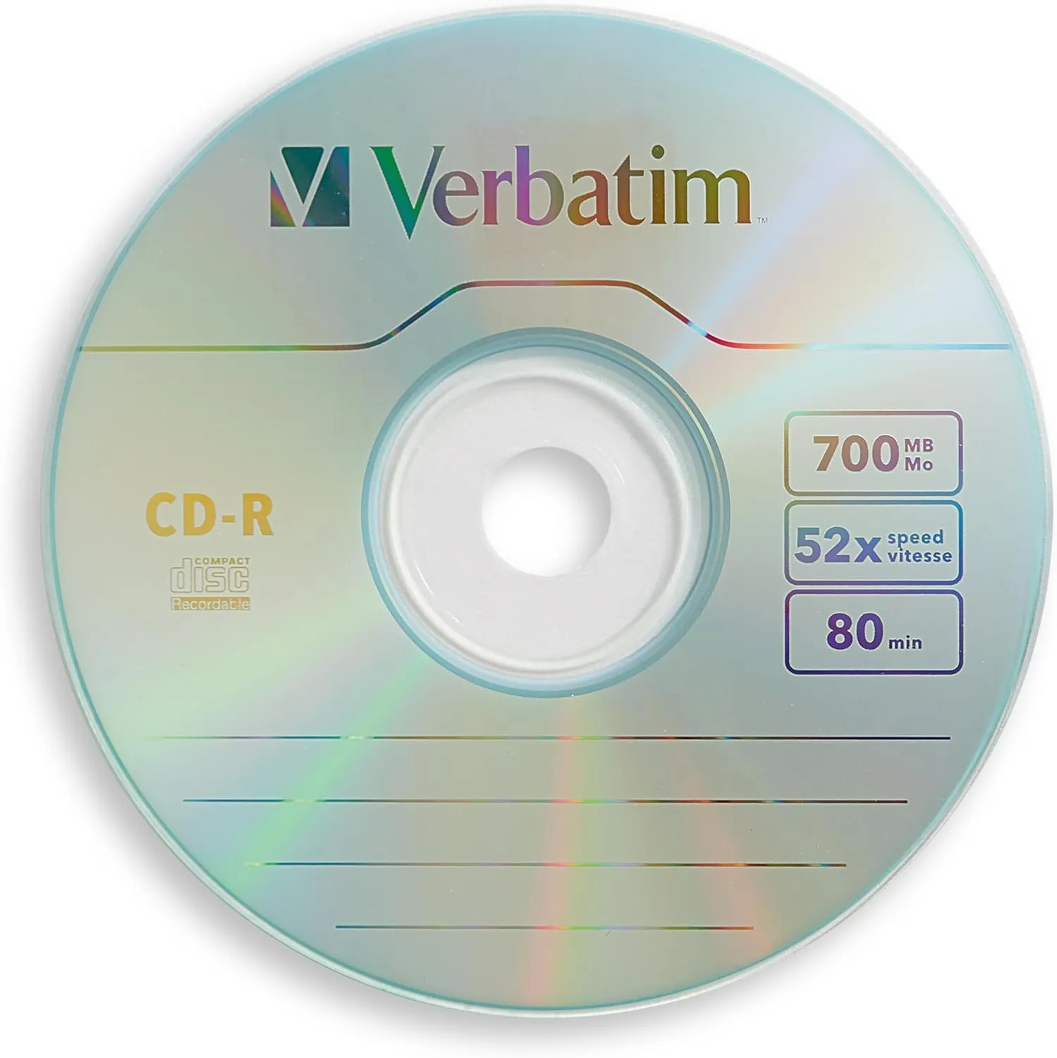 Verbatim CD-R Blank Discs 700MB 80 Minutes 52X Recordable Disc for Data and Music - 100pk Spindle Frustration Free Packaging,Blue