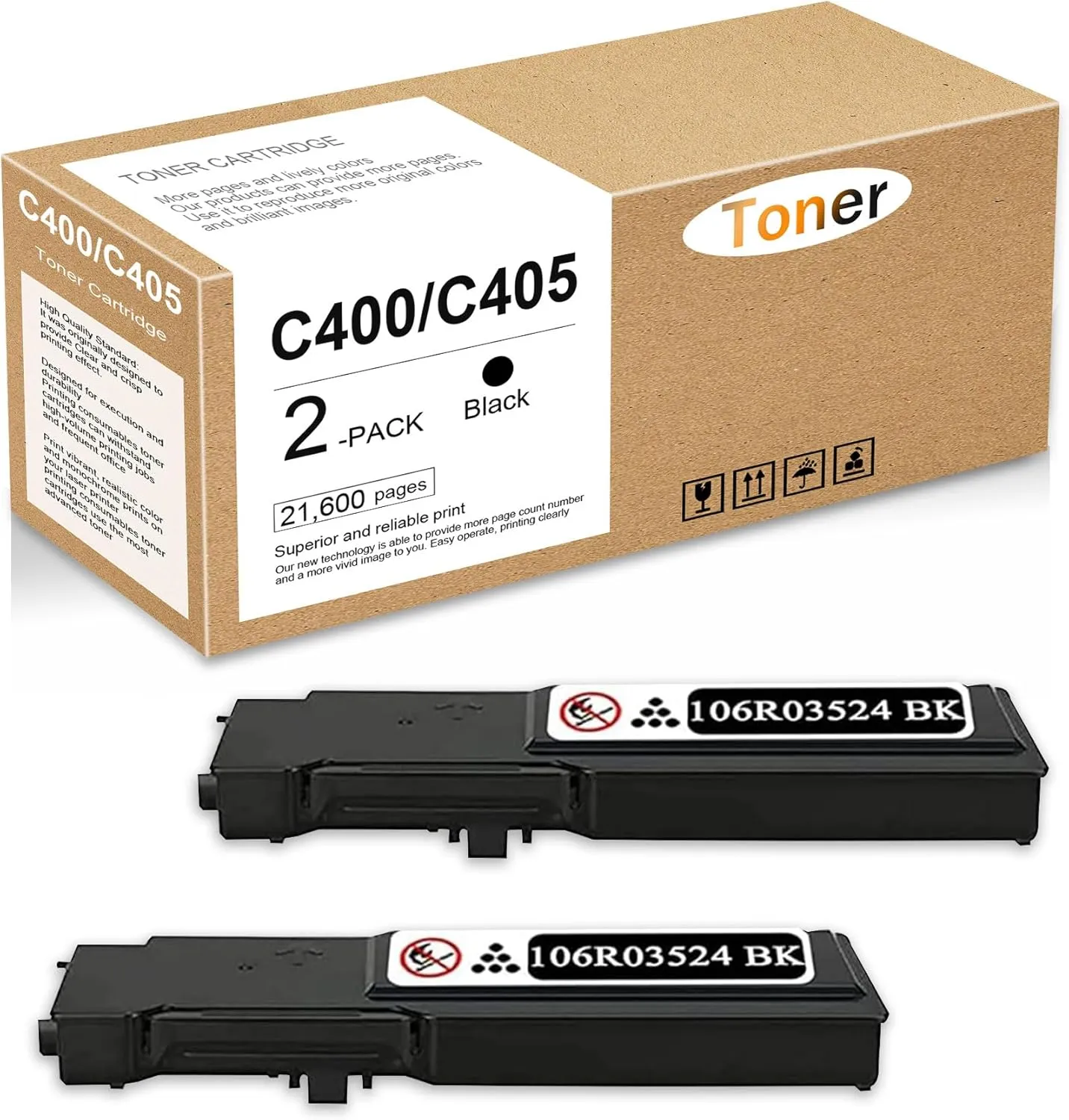 VersaLink C405 C400 Black Extra High Capacity Toner Cartridge (21,600 Pages) Replacement for Xerox 106R03524 VersaLink C400 C405 Printer Toner, 2 Pack