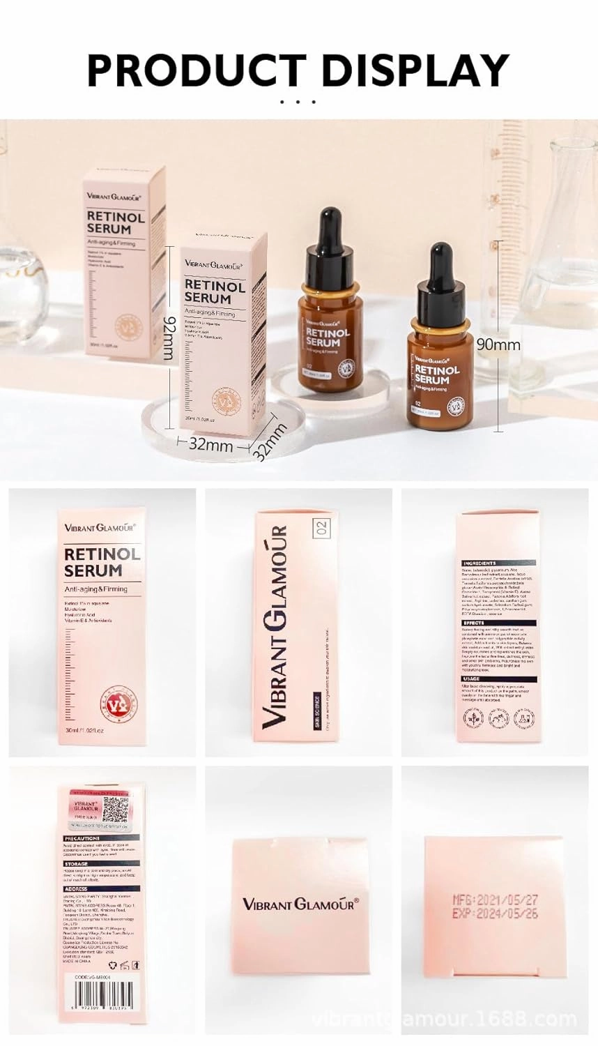 VibrantGlamour Retinol Set Face Cream Facial Serum Eye Serum Anti-Aging Anti-Wrinkle Facial Essence Renewing Skin Wrinkles Moisturizing Lotion (4, Set A)