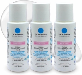 VITADERM™ Step 2 Exfoliating Toner for Acne Reduction, Redness Relief & Skin Refinement with Tea Tree, Hops Flower & Vitamins A, C & E, by Dr. Robaina, Made in The USA, 2 fl. oz (Pack of 3)