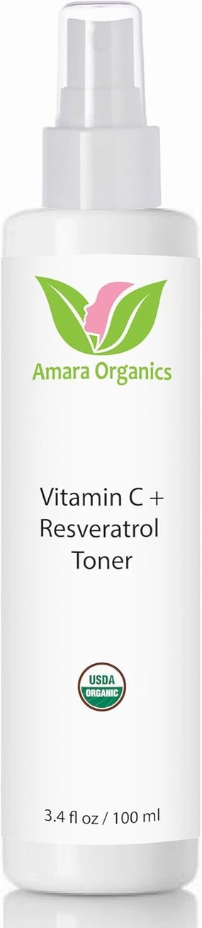 Vitamin C   Resveratrol Facial Toner - USDA Certified Organic Refreshing Spray for Face - 3.4 fl oz