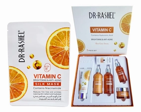 Vitamin C Skin Care Series , Contains Hyaluronic Acid, Anti Aging and Collagen Essence ( Pack Of 5 Piece Set )   1 Pcs of Vitamin C Silk Mask