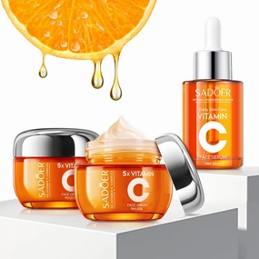 Vitamin C Skincare Kit SADOER 2x Face Cream & 1x Serum with Niacinamide Acid | Advanced Hydrating Moisturizer for Glowing Skin, Dark Spot Care, TikTok Viral Trio Set,Gift for Women