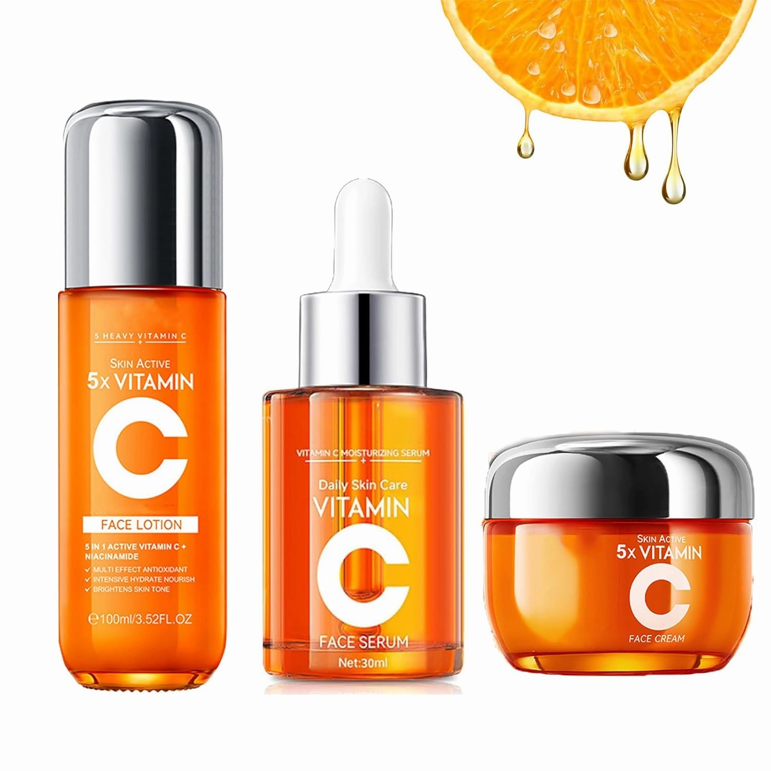 Vitamin C Toner, vitamin c serum, Vitamin C Skincare Kit, Skin Hydration, Skin Texture Support, Includes Toner, Serum, Moisturizer, Cream, Unique Gift for Women/Mom (Lotion Cream serums)