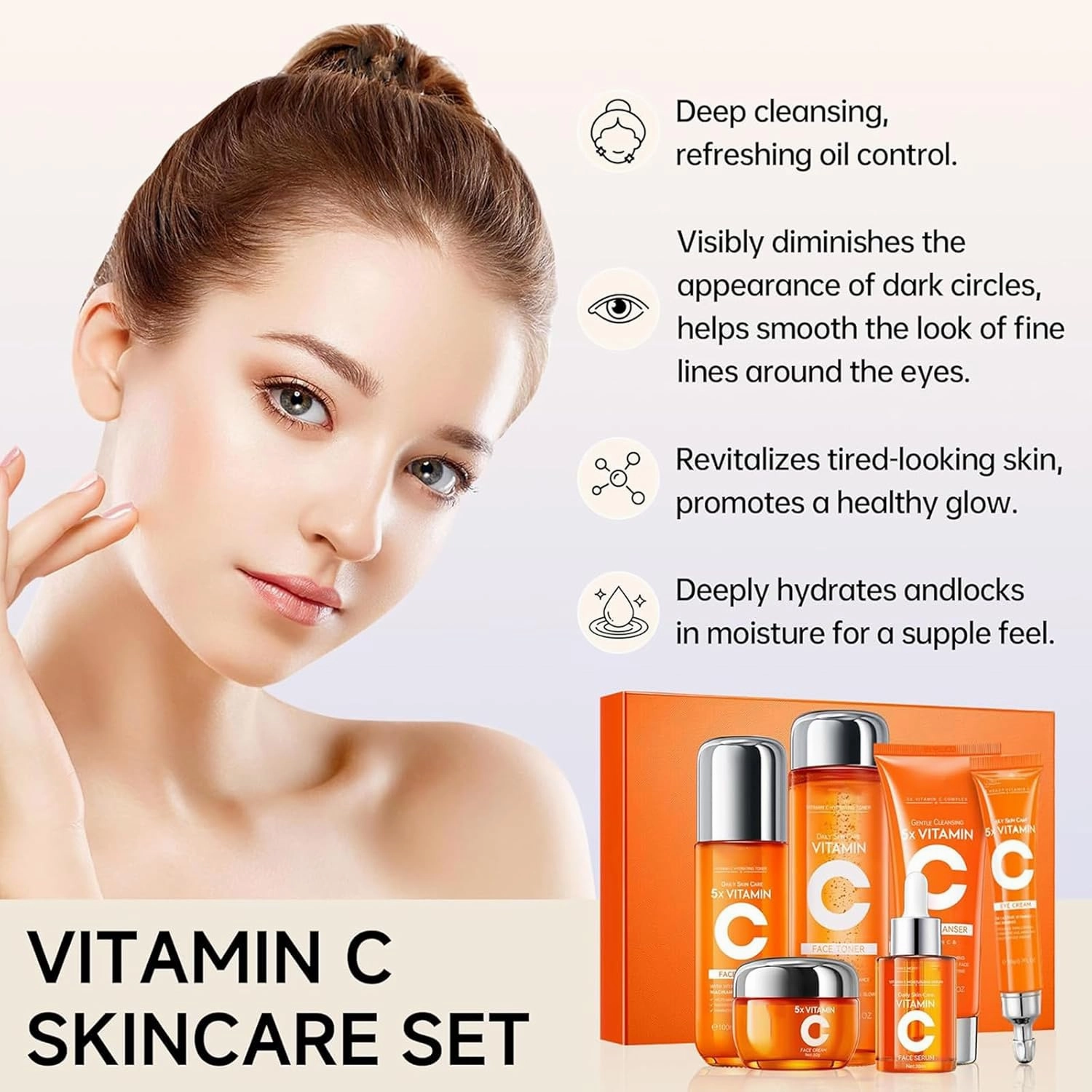 Vitamin C Toner, vitamin c serum, Vitamin C Skincare Kit, Skin Hydration, Skin Texture Support, Includes Toner, Serum, Moisturizer, Cream, Unique Gift for Women/Mom (Lotion Cream serums)