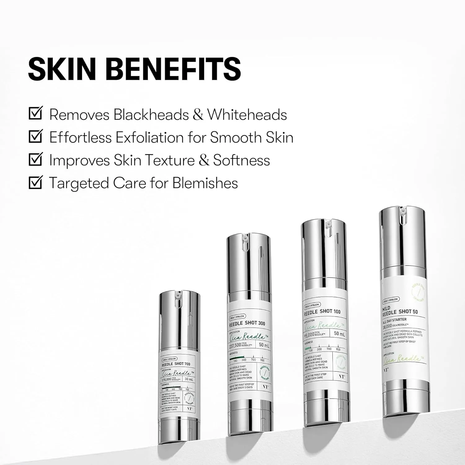 VT COSMETICS CICA Reedle Shot 100, Spicule Microneedling Serum for Pore Care & Exfoliation, Exosome, Centella Asiatica for Glass Skin, Skin Texture, Korean Liquid Skin Booster (1.69 Fl Oz / 50ml)