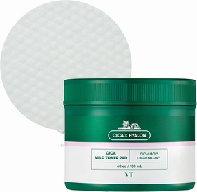 VT COSMETICS CICA Mild Toner Pad (60 Pads) - Exfoliating, Hydrating, Soothing, pH Balancing With BHA, Centella Asiatica Extract, Hyaluronic Acids for Daily Facial Use