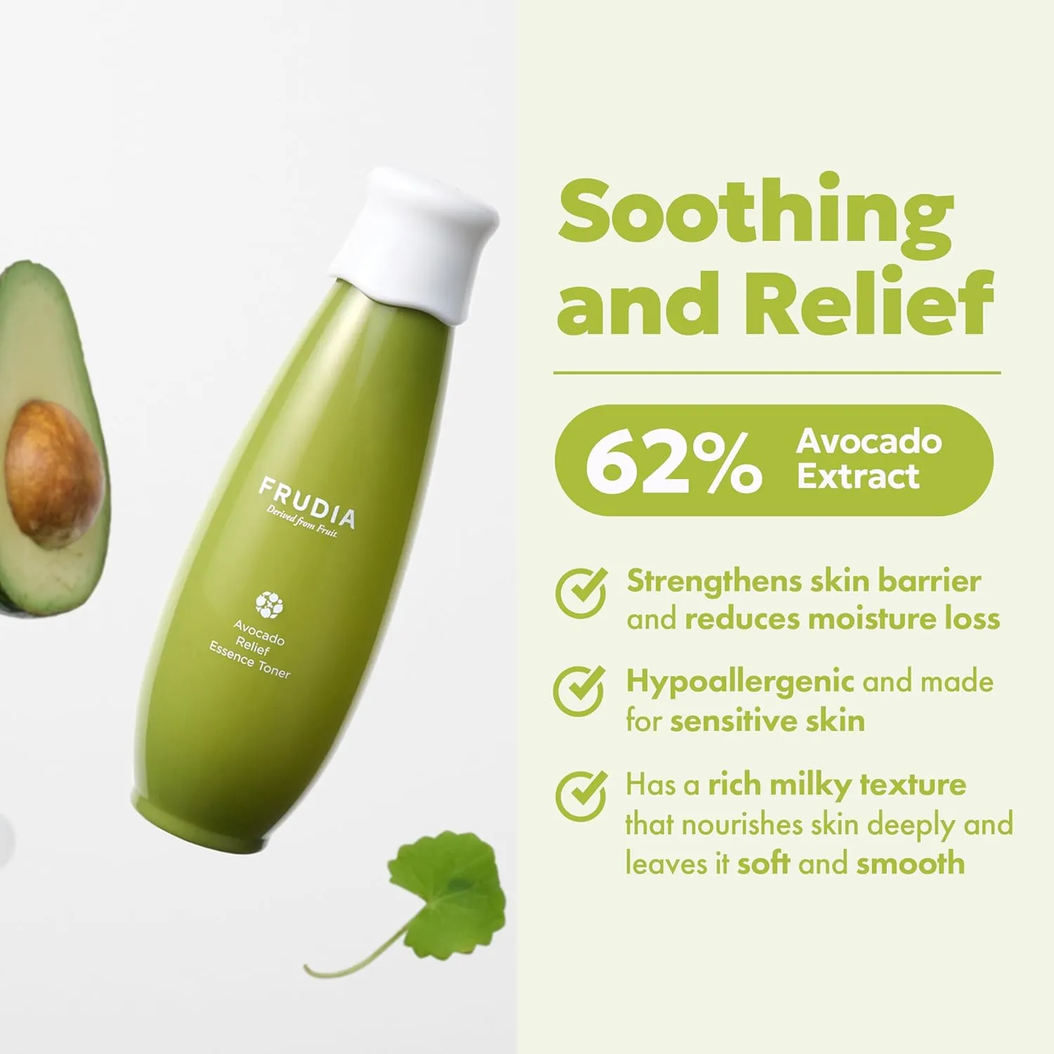 WELCOS FRUDIA Avocado Relief Essence Toner | Calming Face Toner w/Avocado Extract, Centella Asiatica Extract & MadecassosideX4 | Korean Skin Care for Sensitive Skin (6.59 fl oz)