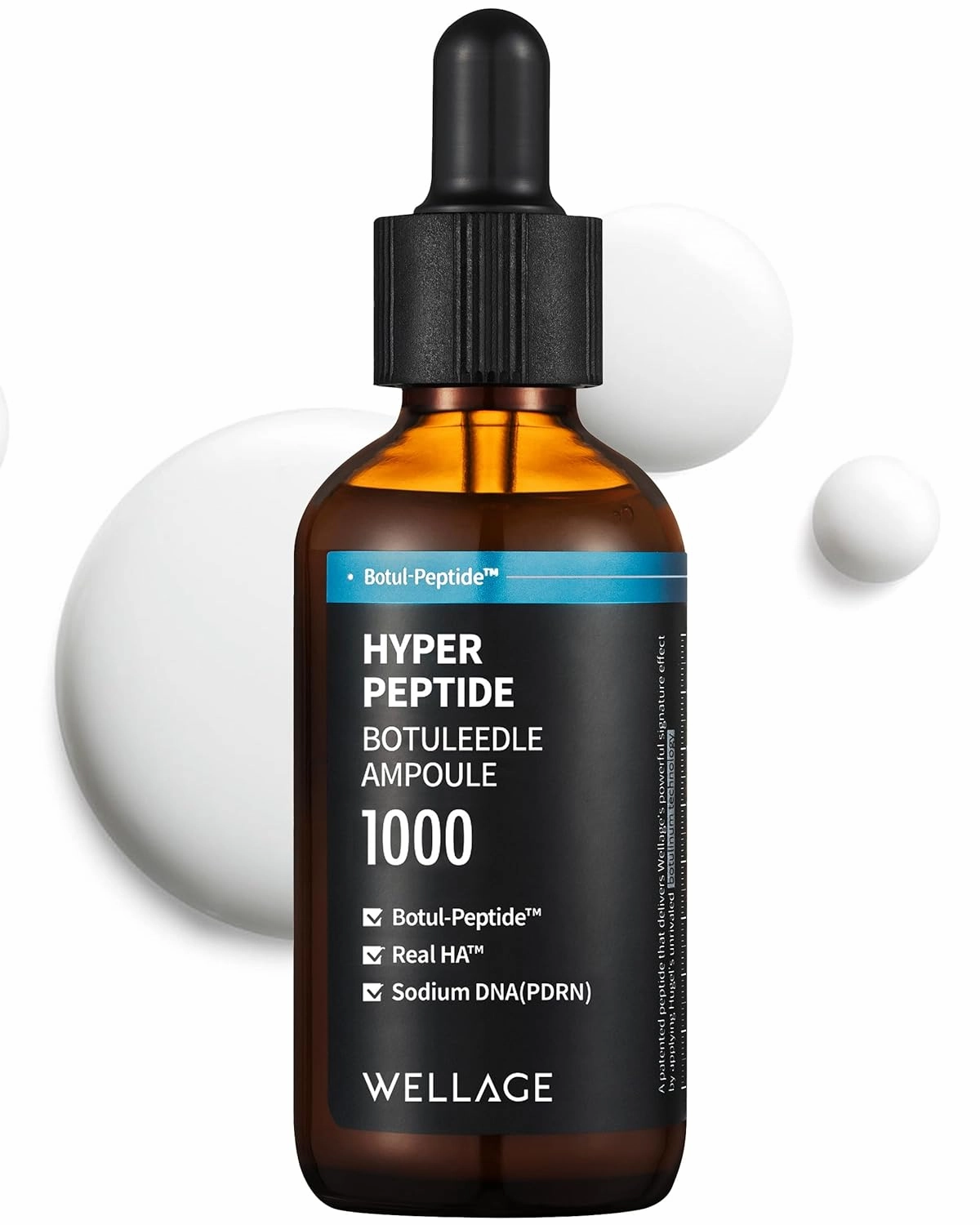WELLAGE Hyper Peptide Botuleedle Ampoule, Korean Anti-Aging Serum with Infused Peptide, High Purity of Hyaluronic Acid, PDRN, Panthenol, Squalane - Pore Elasticity, Plumping Skin, 1.69 fl.oz.