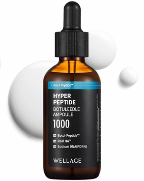 WELLAGE Hyper Peptide Botuleedle Ampoule, Korean Anti-Aging Serum with Infused Peptide, High Purity of Hyaluronic Acid, PDRN, Panthenol, Squalane - Pore Elasticity, Plumping Skin, 1.69 fl.oz.