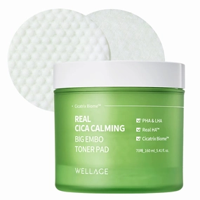 WELLAGE Real Cica Calming Trouble Ampoule   Cica Calming Pore Tightening Exfoliating Toner Pads, 70 pads Bundle