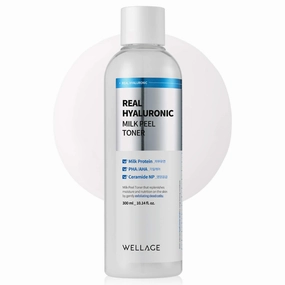WELLAGE Real Hyaluronic Milk Peel Toner 300ml (10.1 Fl.Oz), Sensitive Skin Toner with Hyaluronic Acid, Dead Skin Softening and Waste Removal, Moisturizing Face Exfoliator with PHA and AHA