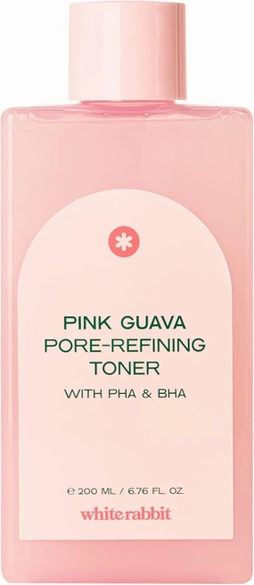 White Rabbit - Pink Guava Pore Refining Toner - 6.76 Fl Oz with PHA & BHA, Hyaluronic Acid - Removes Dead Skin Cells - Moisturizing - for Tighter, Brighter, Smoother Skin - Korean Skincare