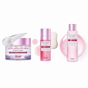 YADAH Hydra Core Cream 1.69 fl oz Collagen Hydra Essence 5.07 fl oz Collagen Dual Lift Serum 1.69 fl oz