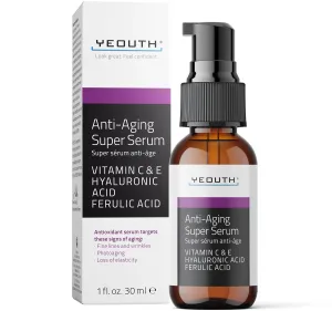 YEOUTH Anti Aging Serum for Face with Hyaluronic Acid, Ferulic Acid, Vitamin C and E, Hydrating Face Serum for Women and Men Targets Dull and Dry Skin 1oz