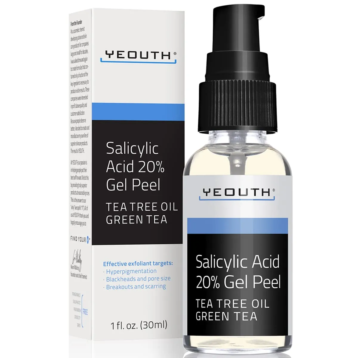 YEOUTH Salicylic Acid Peel for Face 20%, BHA Exfoliator for Clear Looking Skin, Gentle At Home Exfoliator for Face with Green Tea, Salicylic Acid Serum 1oz