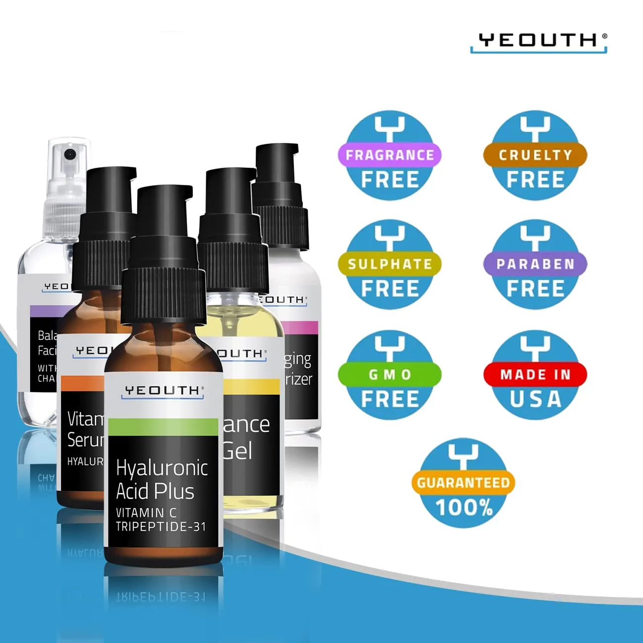 YEOUTH Skin Care Set: Hyaluronic Acid Serum for Face, Vitamin C Serum, Facial Toner, Under Eye Gel, Face Cream, Skincare Gift Set for Women & Men 5-Piece
