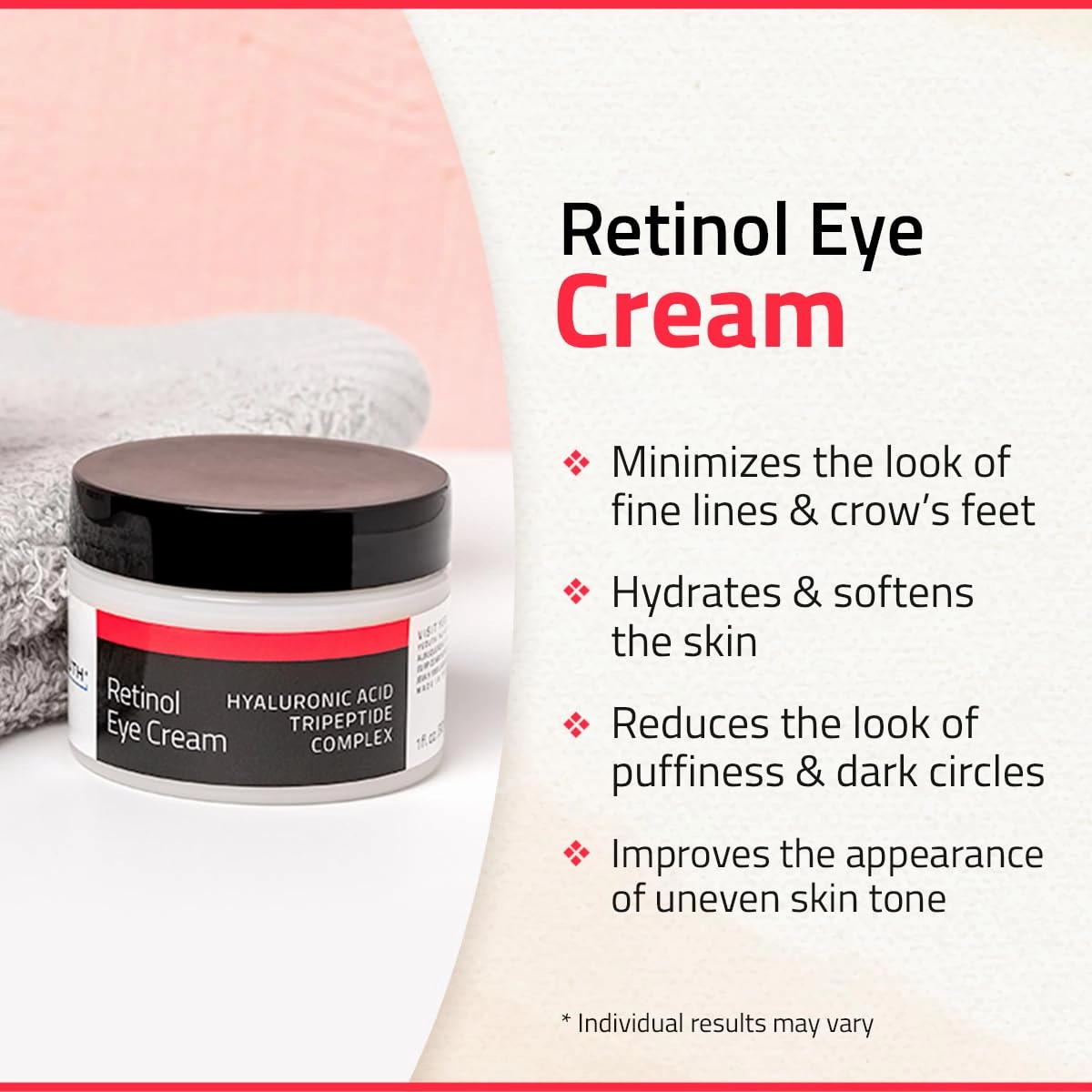 YEOUTH Retinol Eye Cream, Firming Under Eye Cream for Puffiness and Bags Under Eyes for Wrinkles and Dark Circles with Hyaluronic Acid and Tripeptides 2oz