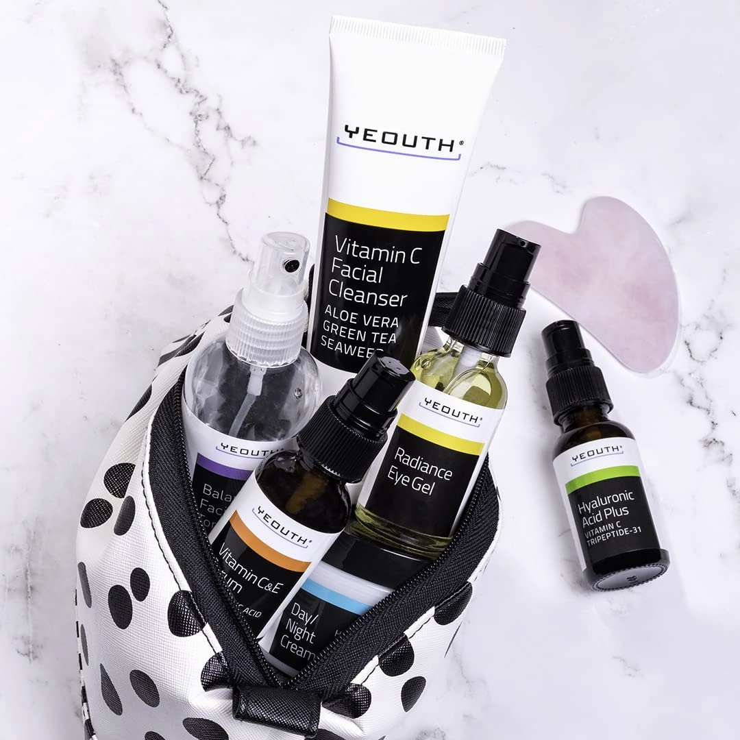 YEOUTH Skin Care Set: Hyaluronic Acid Serum, Vitamin C Serum, Face Cleanser, Toner, Under Eye Gel, Face Cream, 6-Piece Self Care Gifts For Women & Men