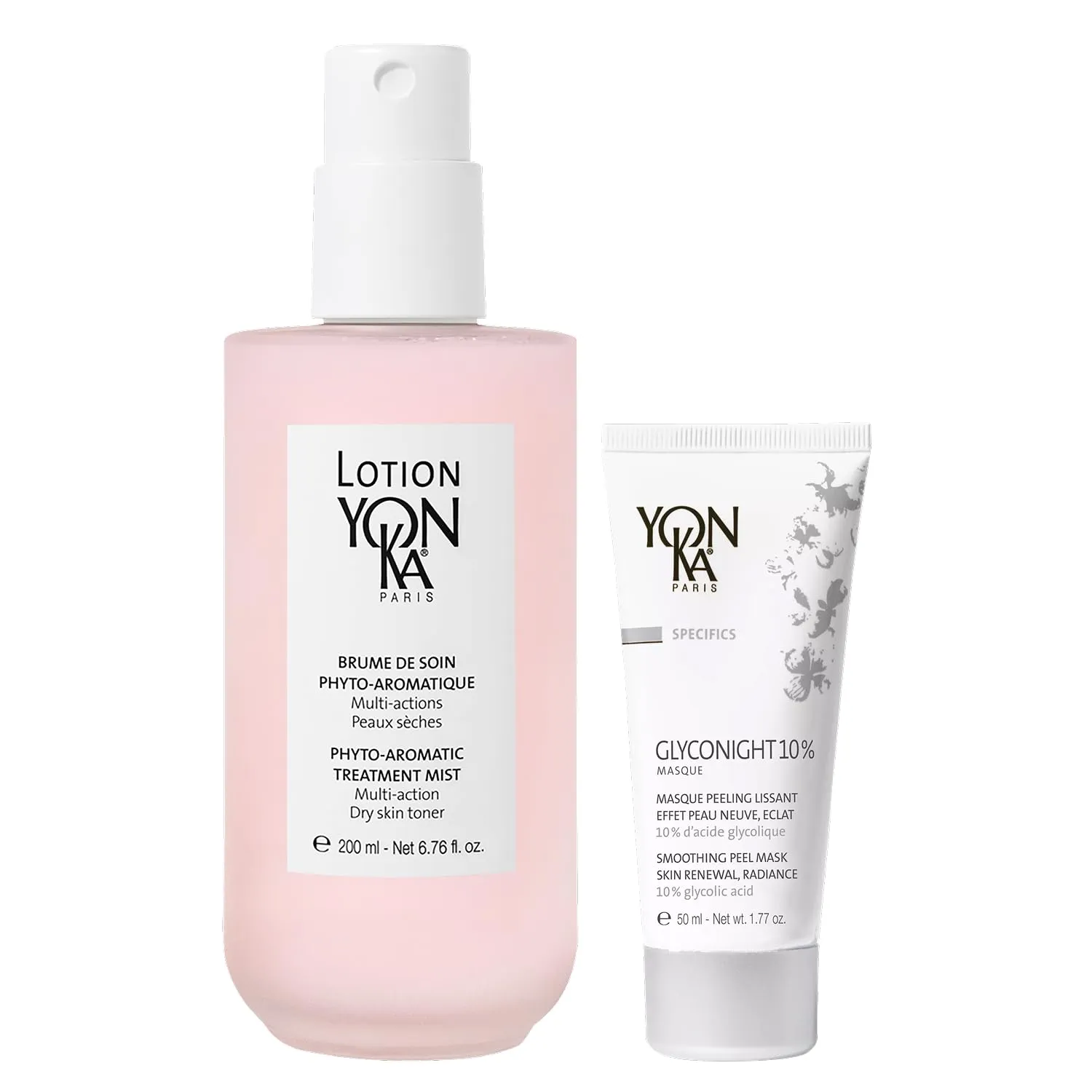Yonka Hydrating Face Toner, Natural Toning Spray for Dry & Sensitive Skin (6.76 Fl Oz) With Yon-Ka Glyconight 10% Peel Masque Travel Size (15ml/0.57oz) Anti-Aging Face Mask