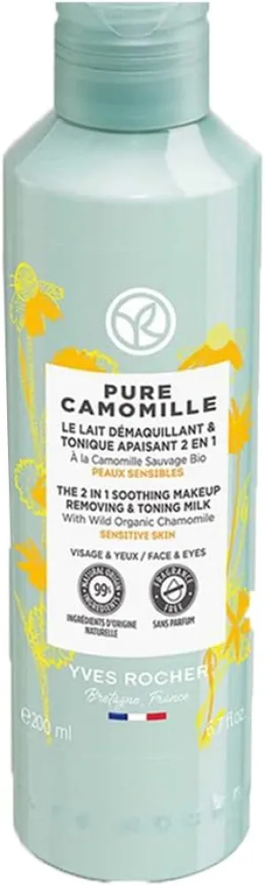 Yves Rocher Pure Camomille 2 in 1 Soothing Makeup Removing & Tonic Milk for Sensitive Skin, 200 ml./6.7 fl.oz., White, 1 Fl Oz (Pack of 1), 200.0 milliliters