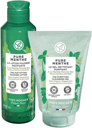 Yves Rocher Pure Menthe Matte Mint Lotion-Powder Oil-Control Toner and Purifying Gel Botanical Mint Women Men Set of 2 – 150ml / 5.07 flOz 125 ml./4.2 fl.oz.