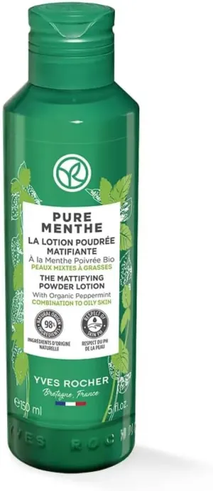 Yves Rocher Pure Menthe Matte Mint Lotion-Powder Oil-Control Toner with Botanical Mint Extract Women Men – 150ml / 5.07 flOz