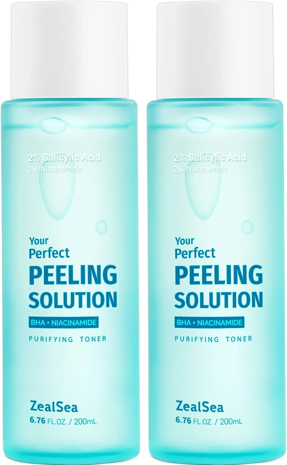 ZealSea 2% Salicylic Acid Toner for Face with 2% Niacinamide - BHA Liquid Exfoliant for Blackheads and Enlarged Pores, Exfoliate for Face to Soothe Breakouts, Exfoliating Toner, 6.76 Fl Oz, Pack of 2
