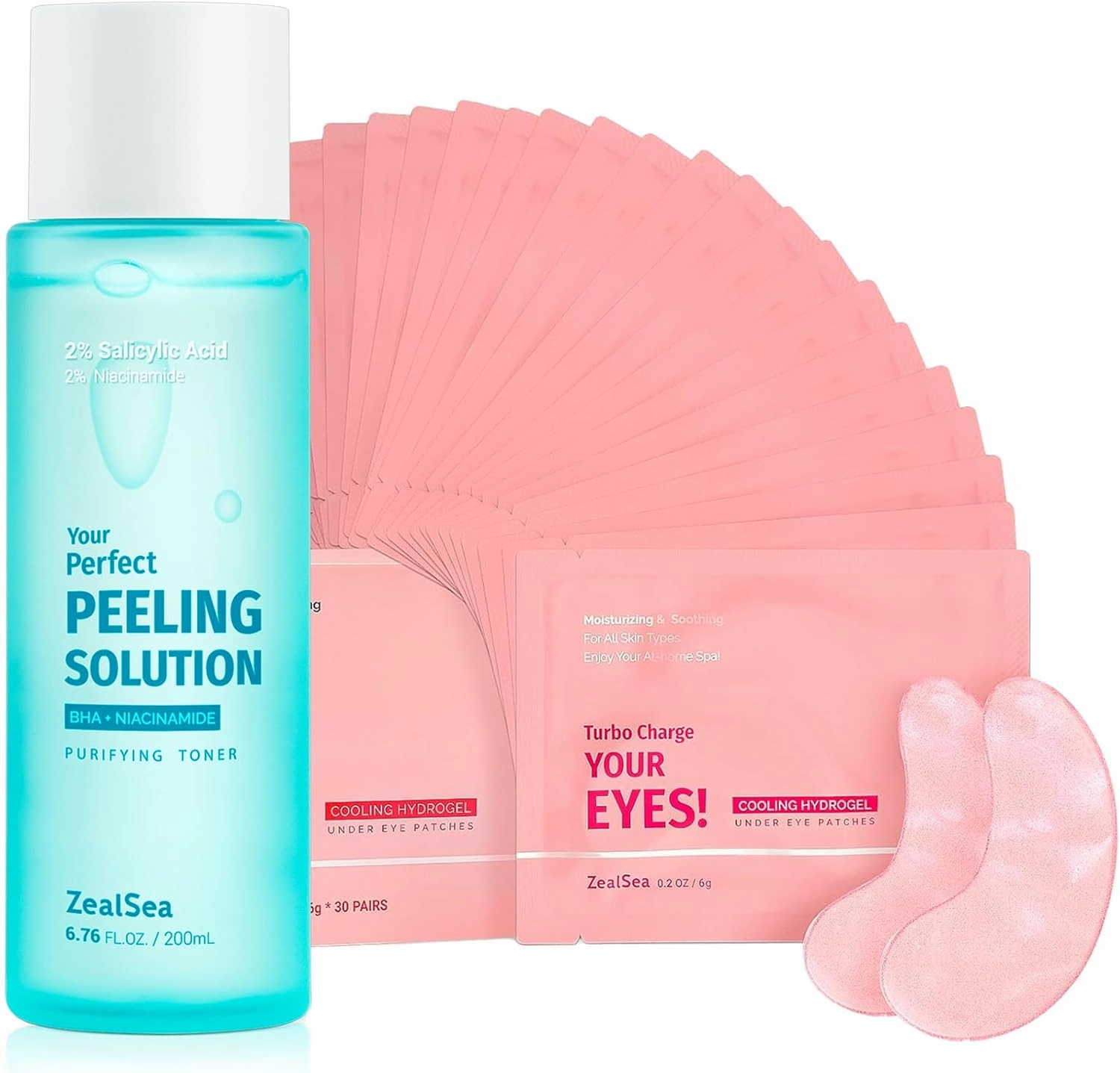 ZealSea 2% Salicylic Acid Toner for Face with 2% Niacinamide and ZealSea 20 Pairs Eye Gel Pads for Dark Circles Bundle