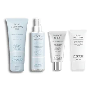 ZENMED Acne Rosacea Bundle with Facial Cleanser, Vitamin C Support Serum, Oil-Free Lotion, AHA/BHA Complex